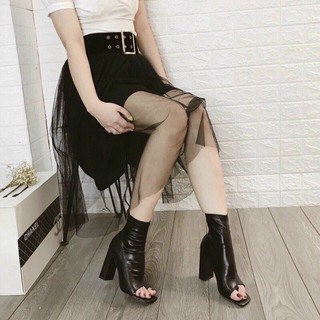 Giày bốt nữ cao gót xỏ ngón hở mũi thời trang - Bốt Lửng Hở Mũi Da Lì Cao 8 phân Có kéo Mẫu Mới | BigBuy360 - bigbuy360.vn