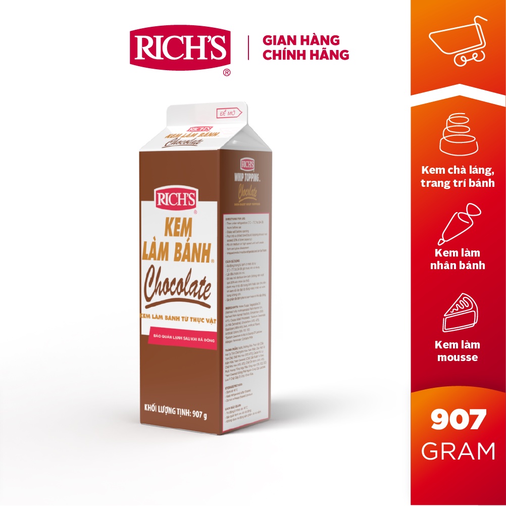 Kem Làm Bánh Rich's Chocolate Hộp 907g
