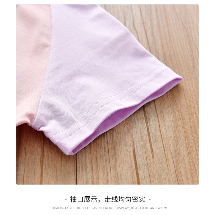 Áo Thun Tay Ngắn In Họa Tiết Hoạt Hình Màu Tương Phản Thời Trang Mùa Hè Cho Bé Gái