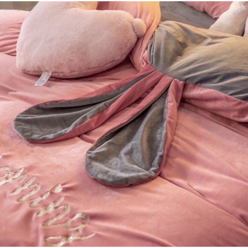 bộ chăn ga gối nỉ nhung tai thỏ cao cấp