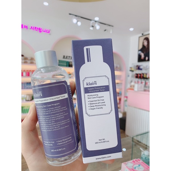 Nước hoa hồng không mùi dưỡng ẩm da và làm mềm da Klairs Supple Preparation Unscented 180ml