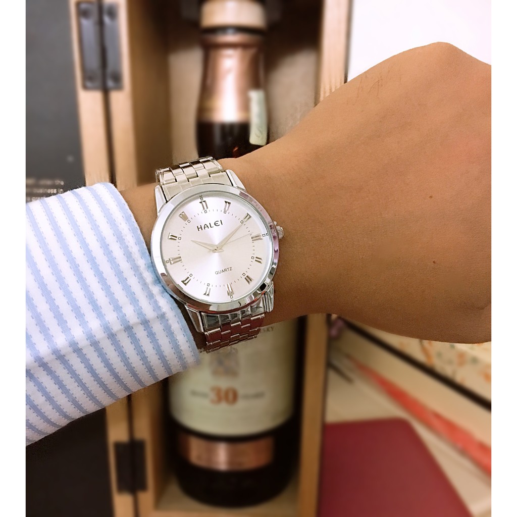 Đồng hồ cặp đôi nam, nữ Halei Sliver platium dây thép cao cấp sang trọng quý phái | BigBuy360 - bigbuy360.vn