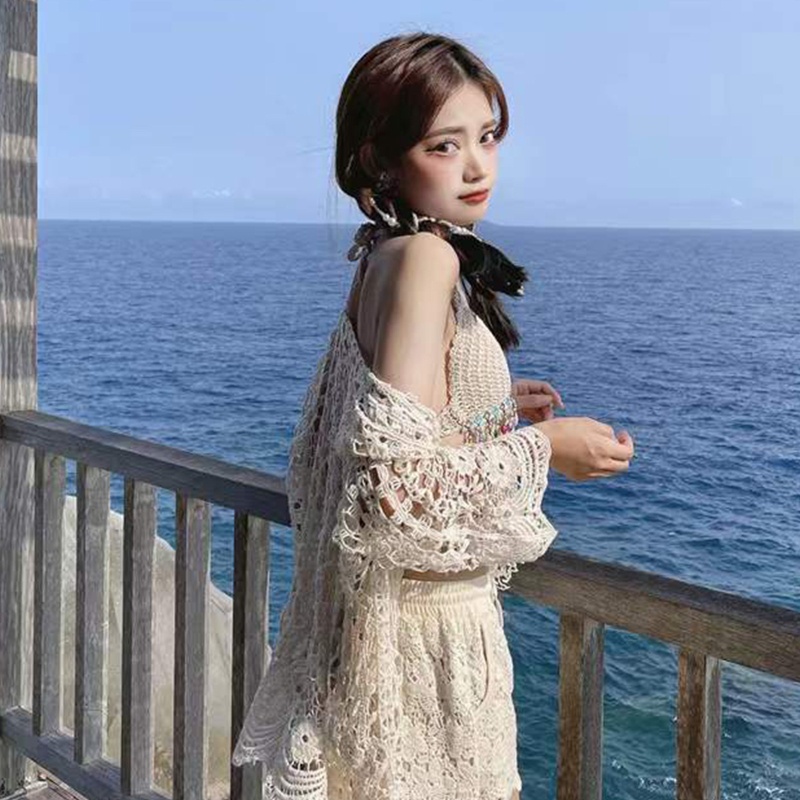 Brroa Áo Ngực Đan Móc Tam Giác Viền Sọc Caro Dạng Dây Tua Rua Xỏ Hạt Rỗng Cho Nữ T