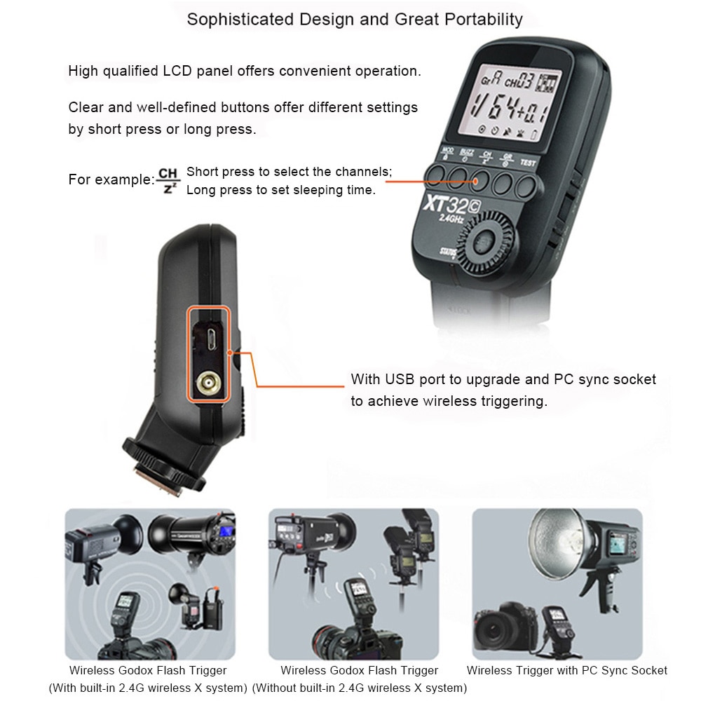 Godox XT32 XT32C XT32N E-TTL i-TTL 2.4G Wireless 1/8000s Flash Trigger for Canon Nikon Dslr camera TT685 V860 II V850 AD360 II