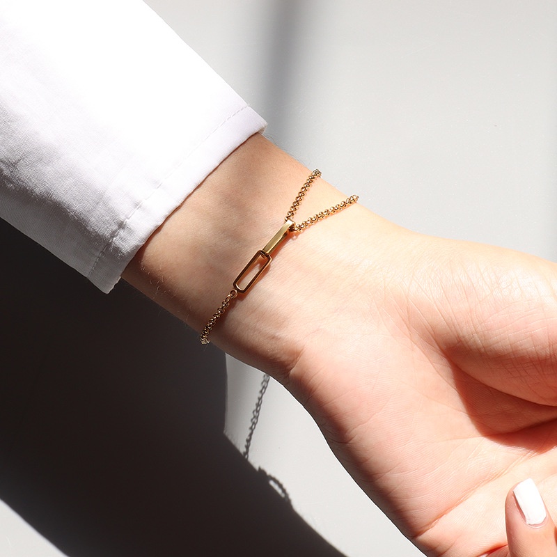 Vòng tay hai lớp bằng thép titanium mạ vàng 18K e179 phong cách Giáng Sinh cho nữ