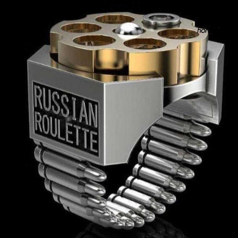 Nhẫn Kim Loại Xi Bạc Hình Vòng Quay Nga Độc Đáo Cho Nam