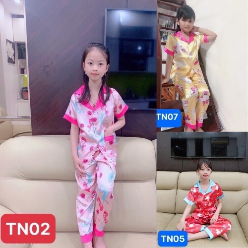 Bộ Đồ Ngủ Pijama Chất Lụa Satin Mềm Mạị Cho Bé Trai Và Bé Gái TừSize Từ 15