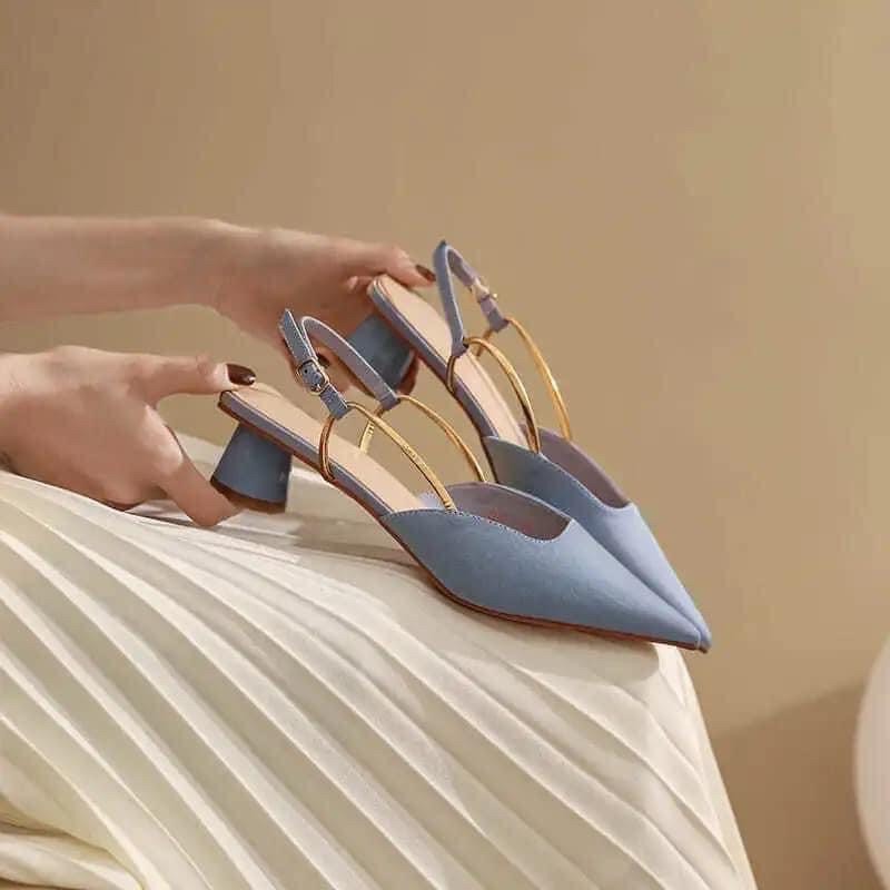 Giày Cao Gót Mũi Nhọn Khoét Lưng Thời Trang Mùa Hè Cho Nữ