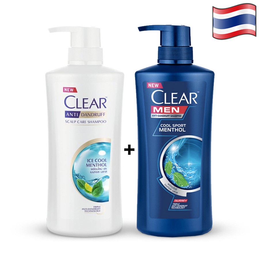 Combo 2 chai dầu gội đầu gồm clear Bạc Hà 480ml và Clear Men 450ml