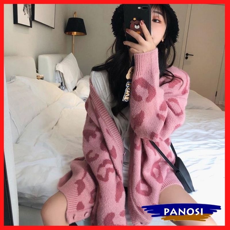 Áo khoác cardigan áo khoác ngoài nữ dáng dài họa tiết da báo hồng siêu xinh hàng cao cấp PANOSI - A120