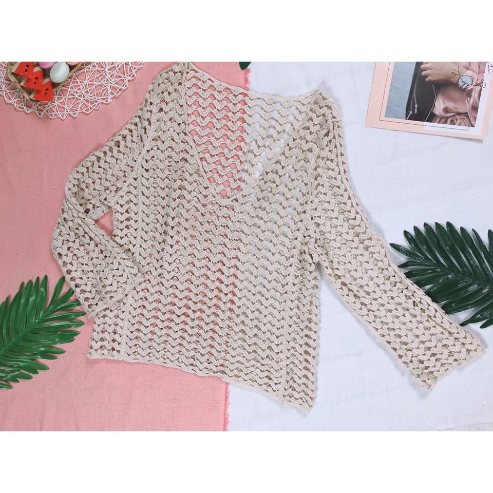 Áo choàng Bikini, áo choàng lưới đi biển cực xinh trắng, be (Ảnh thật khách) | BigBuy360 - bigbuy360.vn