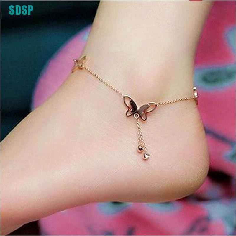 Lắc Chân Màu Vàng Hồng Đính Hình Bướm Xinh Xắn Thời Trang