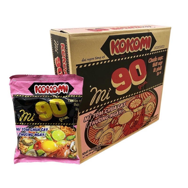 Thùng mì Kokomi đại 90 tôm chua cay thường ngày 30 gói