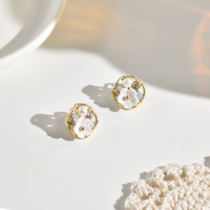 Khuyên tai kẹp không bấm lỗ chốt cố định K078 bằng hợp kim mạ vàng hình tròn bông hoa dáng ngắn Leous Accessories