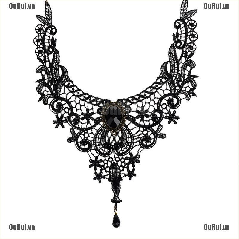 Vòng cổ choker đính hạt tua rua phong cách gothic đẹp mắt