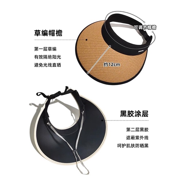 Mũ cói hở chóp vành rộng chống nắng tia uv hoạ tiết chữ , phụ kiện thời trang nữ