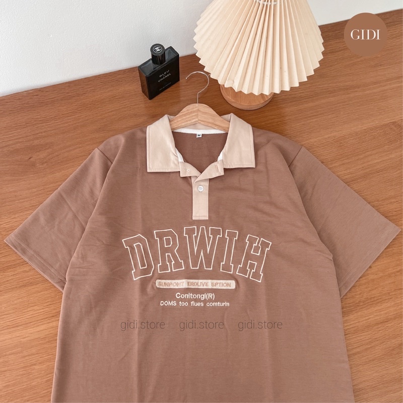 Áo Polo DR thêu chữ DRIDH Nam Nữ Unisex - áo thun có cổ form rộng OVESIZE tay lỡ thoáng mát - GIDI.