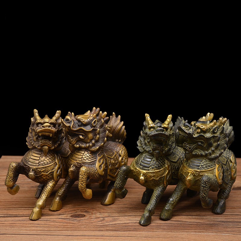 Cặp Kỳ Lân Chiêu Tài Lộc, Hút Vượng Khí Bằng Đồng Đúc Nguyên Khối (01 Cặp 02 Con, 1800 GRAM)