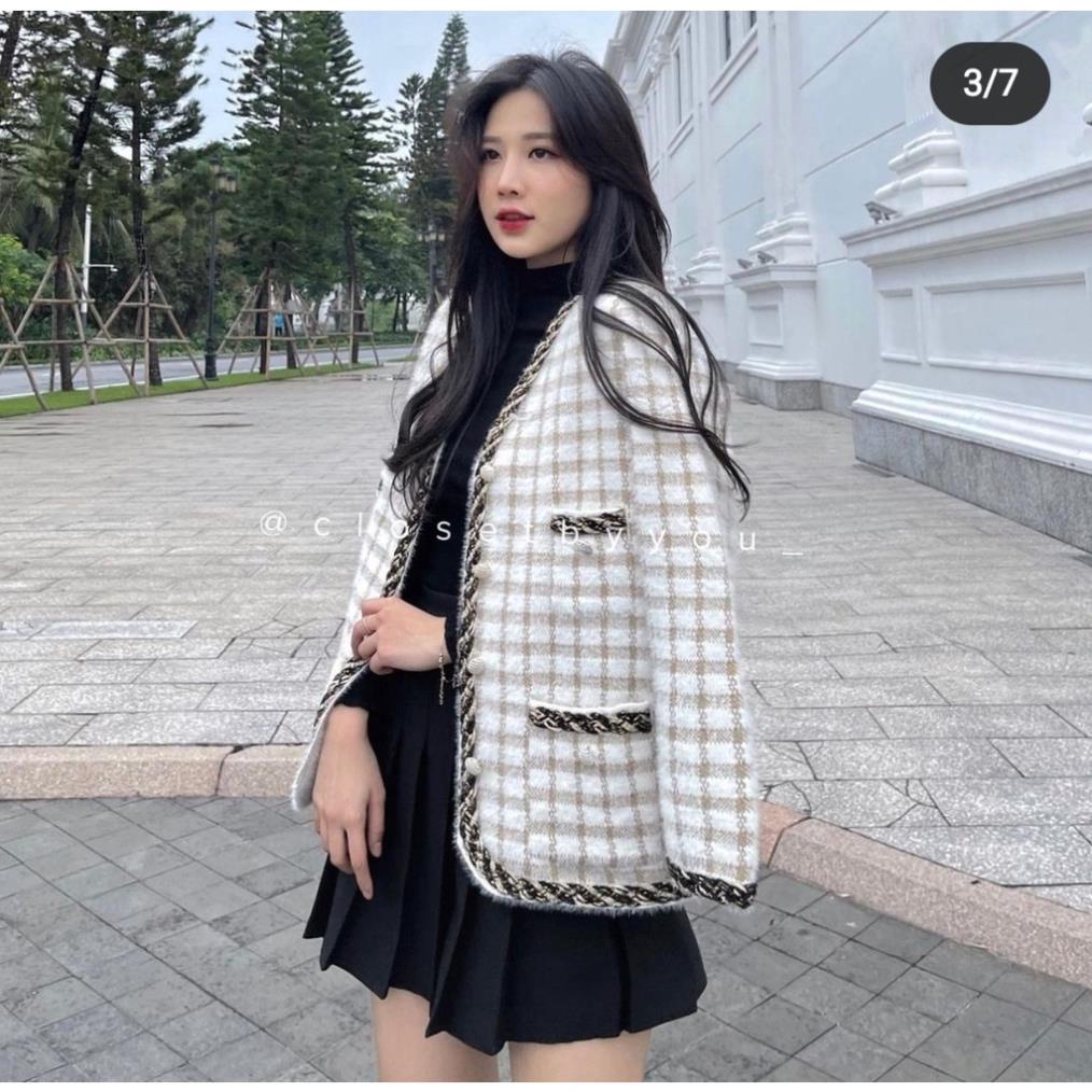 Áo dạ tweed nữ dáng ngắn Caro Hàn Quốc  - Hàng quảng châu - Elly Store 68 | WebRaoVat - webraovat.net.vn