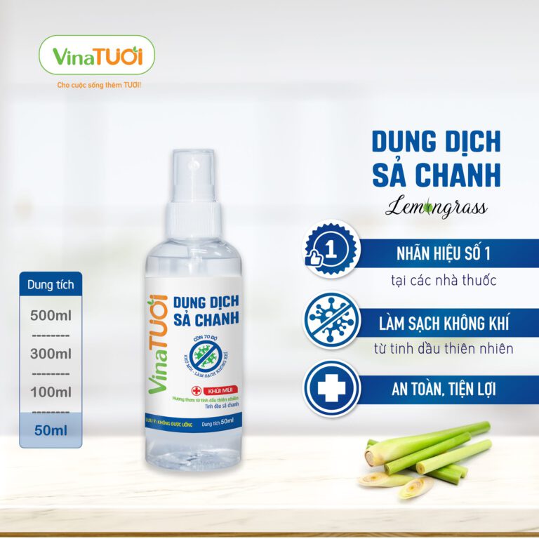 Xịt Rửa Tay Khử Khuẩn Không Khí Hương Sả Chanh Vina Tươi 50ml 100ml 300ml [FREESHIP] Xịt Khẩu Trang Khử Trùng Khử Mùi Hi