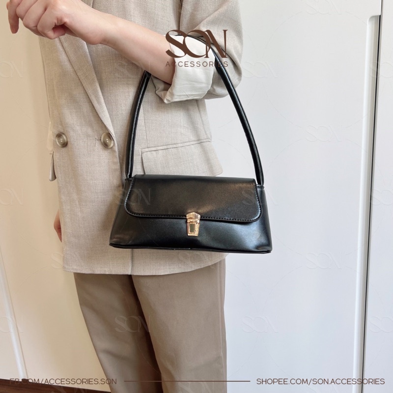 Túi xách nữ đeo vai kẹp nách da cá sấu/da trơn cài khóa son.accessories