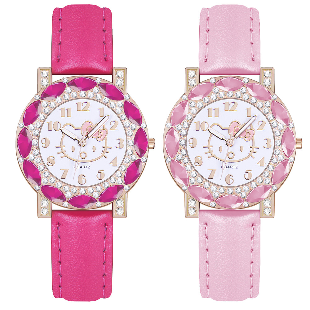 Đồng hồ đeo tay dây da mặt hình Hello Kitty đáng yêu cho nữ