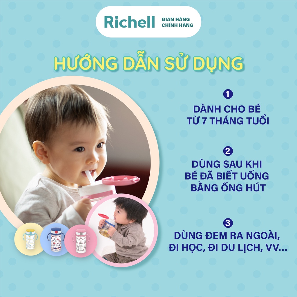 Bình ống hút AQ Richell Nhật Bản chống sặc 200ml | Baby