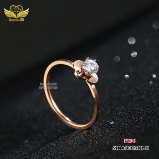 Nhẫn titan nữ mặt hoa 4 cánh đính đá to