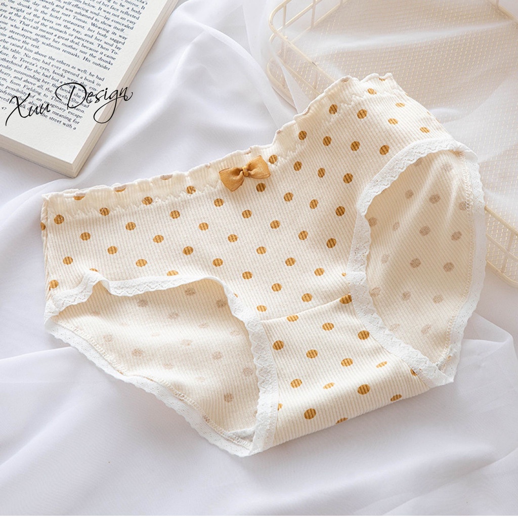 Quần lót nữ cotton họa tiết gấu vàng XUU, thiết kế phối ren nơ QC91