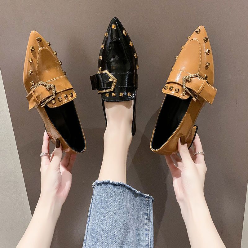 Giày Sandal Đen Gót Dày Mũi Nhọn Phong Cách Thời Trang Xuân Thu Anh Quốc