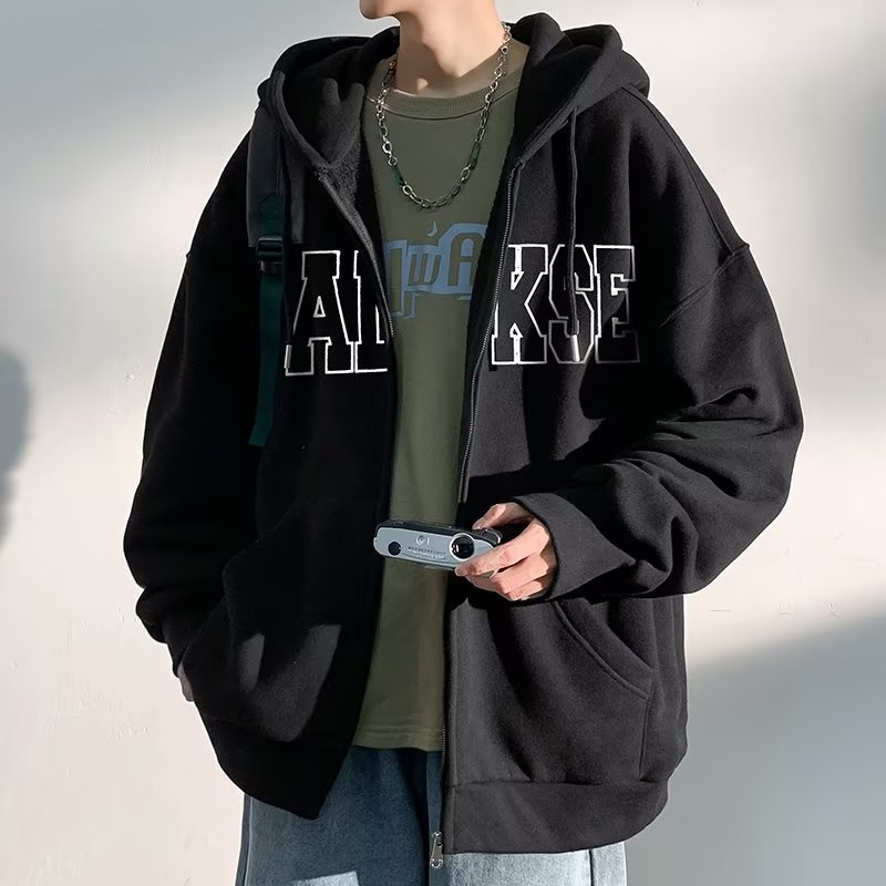Áo khoác zip in hình monogram phong cách hàn quốc áo hoodie nam nữ form rộng unisex áo khoác dây kéo retro fashion áo hoodie nữ