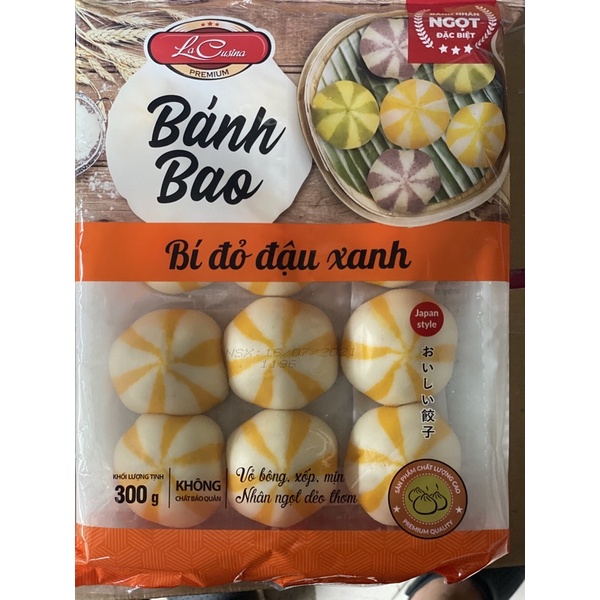 Bánh Bao Bí Đỏ Đậu Xanh 300g ( 12 cái )