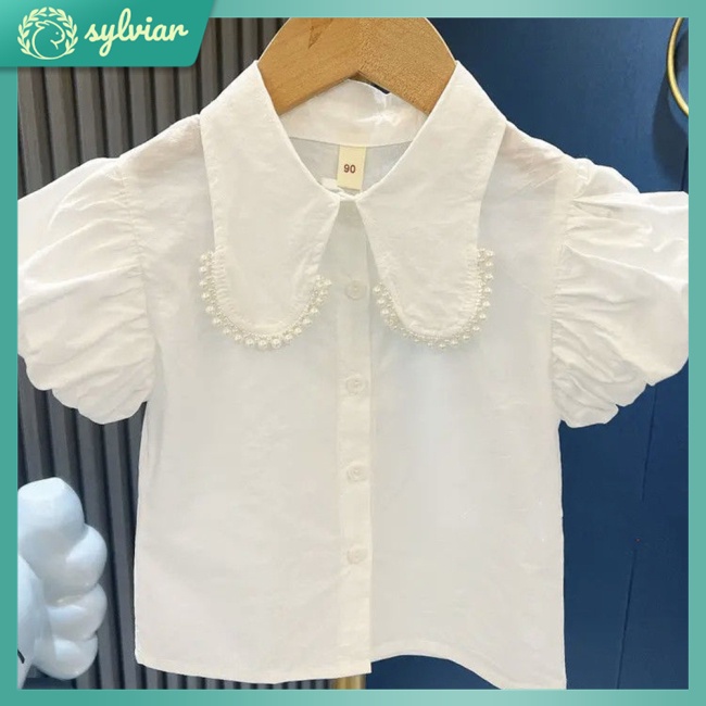 Bộ Đồ 2 Món Gồm Áo Sơ Mi Cổ Búp Bê Tay Ngắn Và Váy Yếm Thời Trang Dành Cho Bé Gái