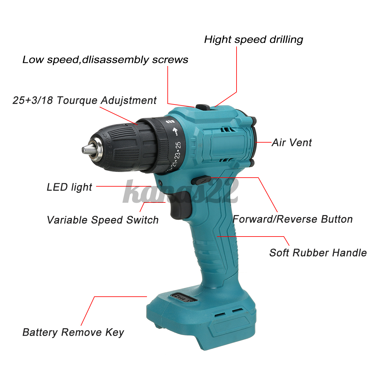 Mũi Khoan Điện Tử 21v 3 / 8 '' Không Dây Cho Máy Khoan Makita