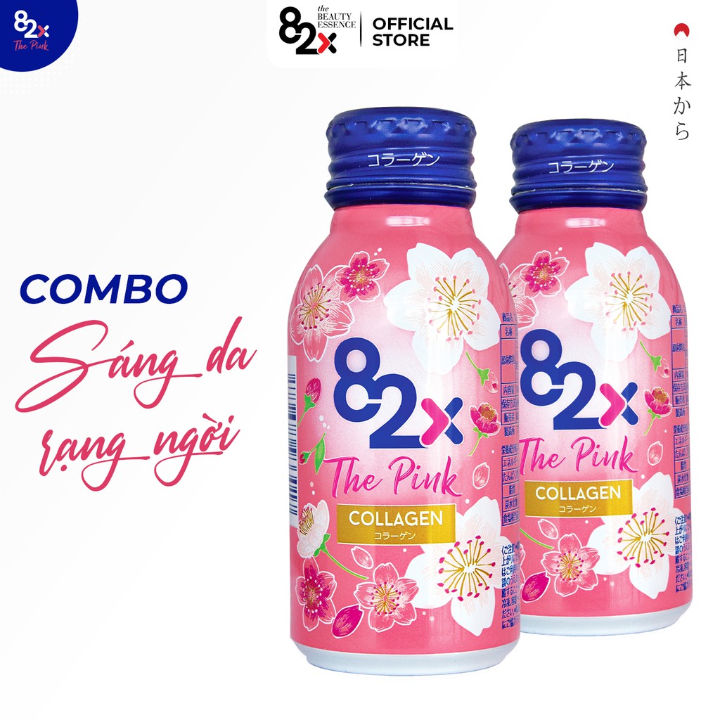 Combo 2 Nước Uống Đẹp Da - 82X The Pink Collagen 1000mg Collagen, Vitamin C và Khoáng Chất Đến Từ Nhật Bản (100ml/chai)