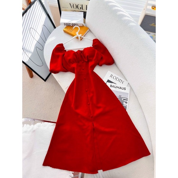 ĐẦM MAXI CỔ VUÔNG NÚT BỌC TAY PHỒNG 4M sp000024