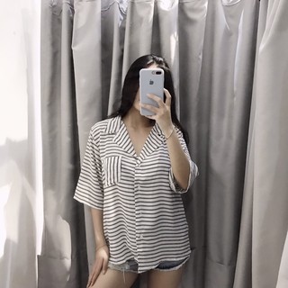 ÁO SƠ MI CỔ VEST SỌC TRẮNG ĐEN