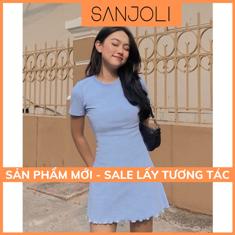 Váy Body SANJOLI Đầm Thun Ôm Body Ôm Eo Dáng Xòe Tay Ngắn Đi Dự Tiệc Sang Chảnh VD064