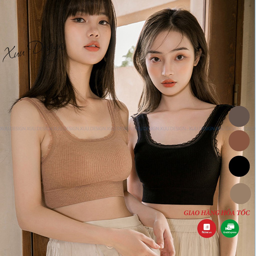 Áo lót Bra cotton len tăm chất đẹp, viền ren nâng ngực gợi cảm Xuu Design - BR01