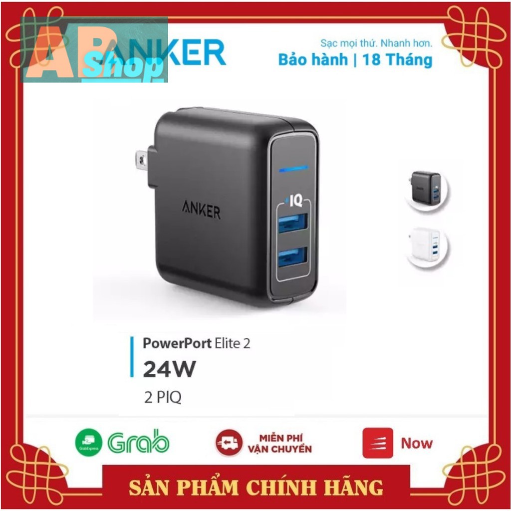 Cốc Sạc ANKER PowerPort Elite 2, 24w - Củ sạc anker A2023 - Hàng Chính Hãng - Bảo hành 18 tháng