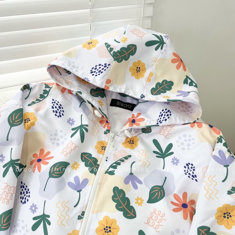 BIBOO - Áo khoác dù JACKET HỌA TIẾT hình HOA LÁ - FLORAL form rộng xinh xắn năng động