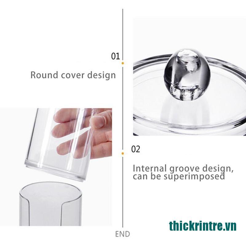 (Mới ^ _ ^ Hộp Đựng Tăm Bông Trang Sức Tròn Acrylic Trong Suốt