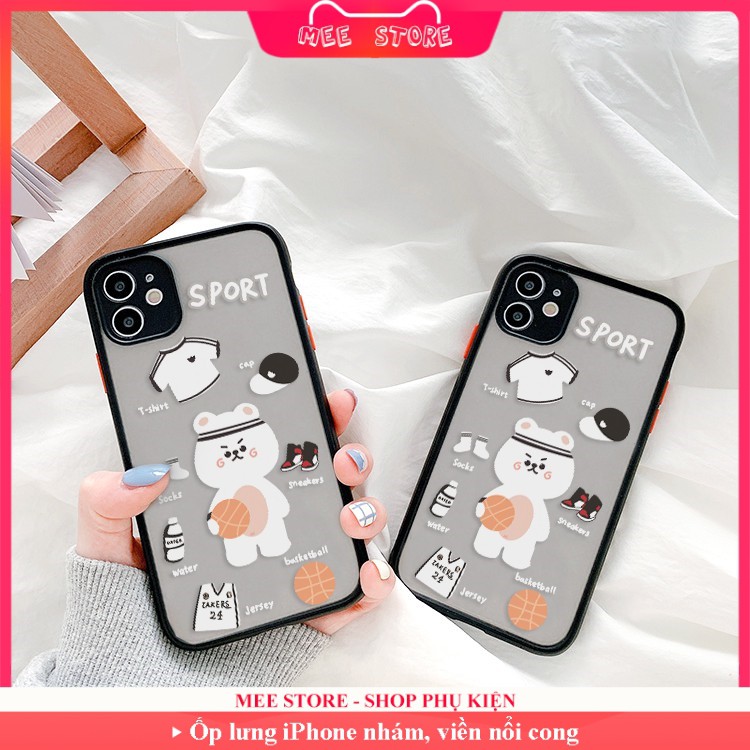 Ốp lưng iPhone Gấu Sport nhám viền dẻo cong 5/5s/6/6plus/6s/6splus/7/7plus/8/8plus/x/xs/xsma/11/11promax/12/12pro/max