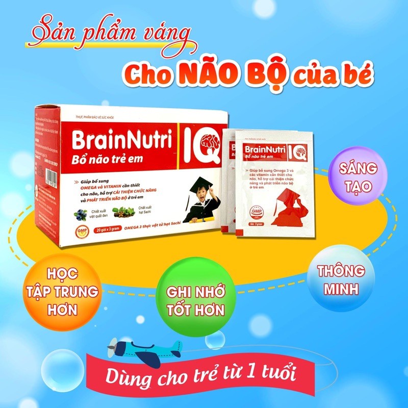 Cốm bổ não trẻ em Brain Nutri IQ giúp bổ sung omega 3 và vitamin cần thiết cho não giúp phát triển não bộ ở trẻ em
