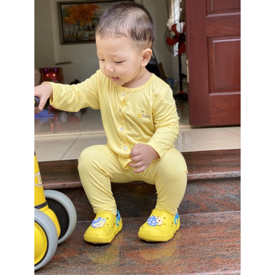 Bộ quần áo dài tay cài thẳng Astar vải sợi tre (size 0-3 tháng đến 12-18 tháng)