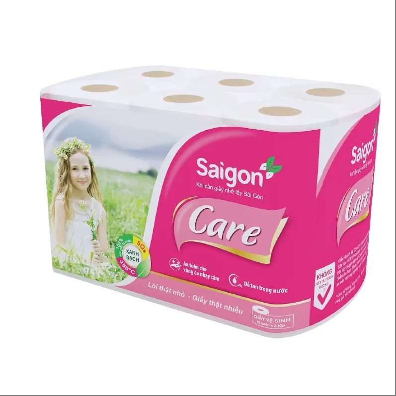 Lốc 12 cuộn giấy vệ sinh 2 lớp Sài Gòn Care (có  lõi)