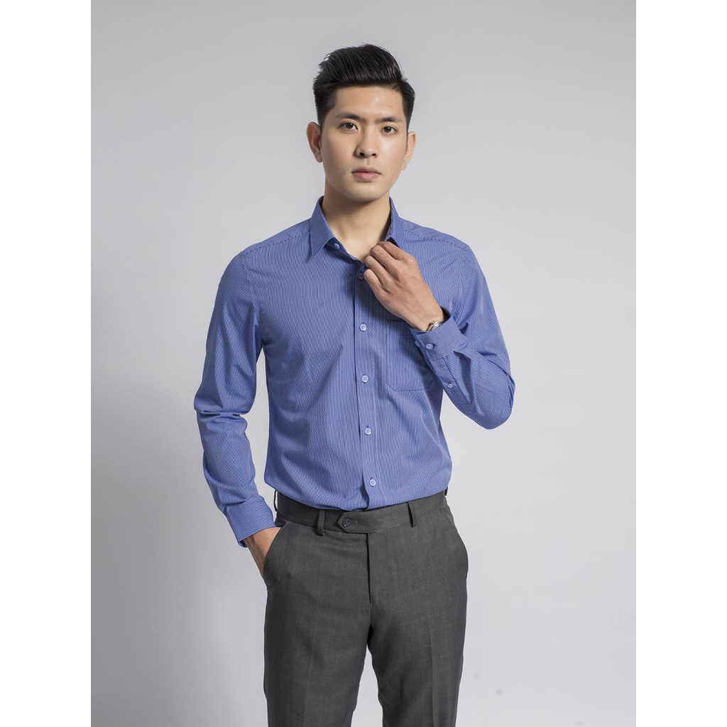 Áo Sơ Mi Nam Dài Tay ARISTINO ALS53808 Somi Công Sở Cao Cấp Màu Xanh Sọc Chấm Dọc Vải Sợi Tre Dáng Suông Có Túi | BigBuy360 - bigbuy360.vn