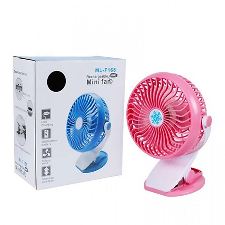 Quạt Sạc Pin Tích Điện F168 Chân Kẹp Bàn Kẹp Xe Đẩy Xoay 360 Độ, 3 Tốc Độ Gió, AN TOÀN , NHIỀU MÀU, FUL HỘP+ SẠC