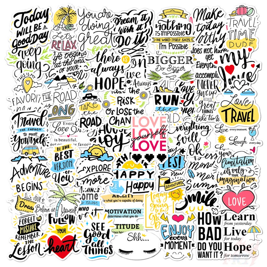 ❉ Set 04 Sticker Chữ Tiếng Anh Cổ Điển Chất Lượng ❉ Bộ 50 Sticker Chống Thấm Nước Họa Tiết Doodle Hợp Thời Trang