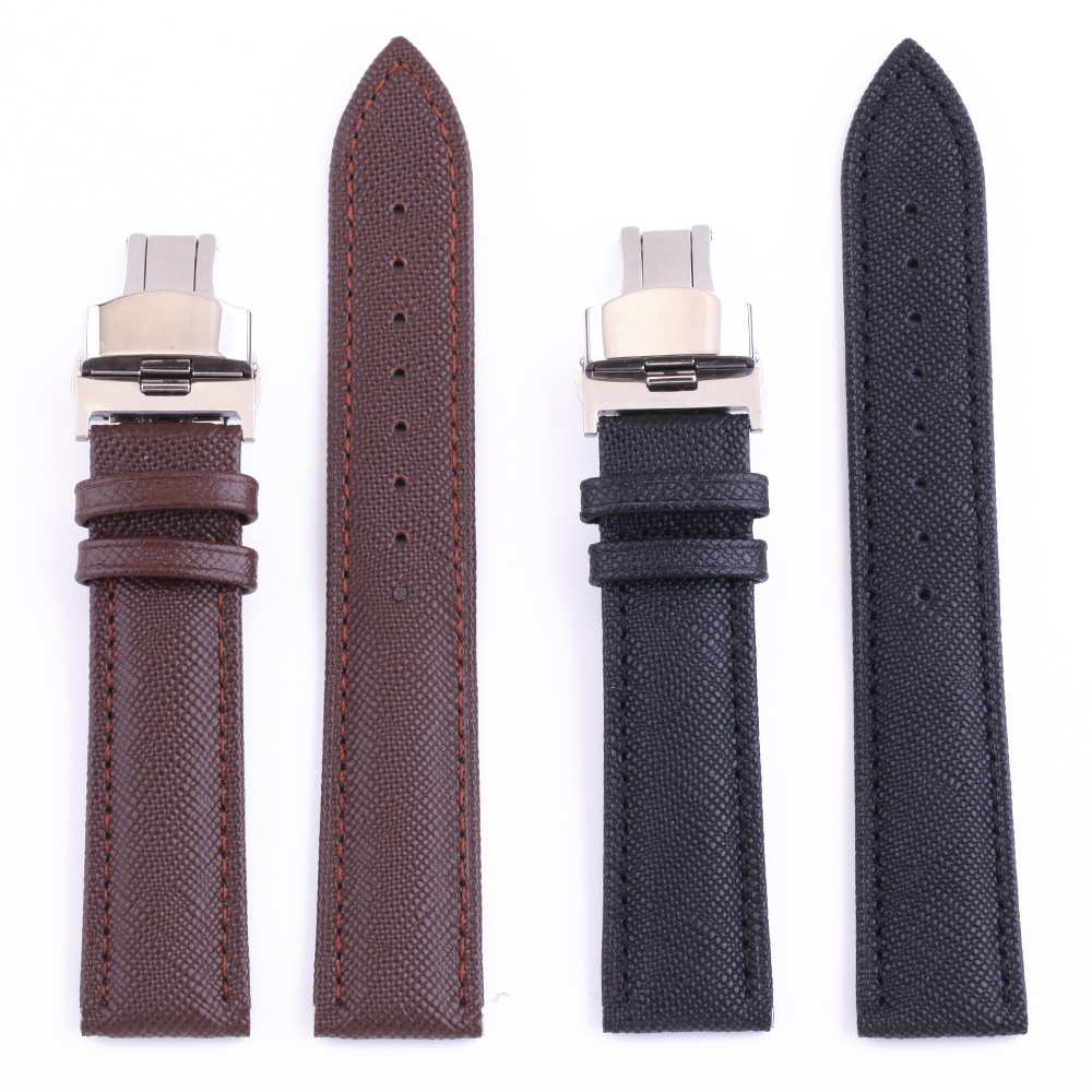 Dây Đeo Bằng Da Thật Có Khóa Bướm Bằng Thép Không Gỉ 12mm 14mm 16mm 18mm 20mm 22mm 24mm Chất Lượng Cao